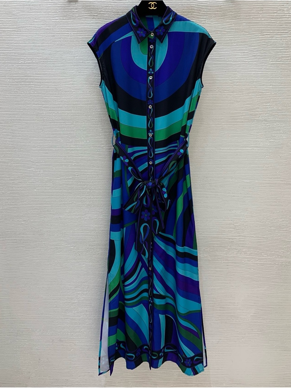Emilio Pucci Patterned Sleeveless Maxi Dress in Blue, Teal & Green